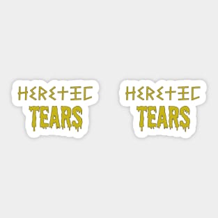 Heretic Tears Mug - Hazard Yellow Text on Blue Sticker